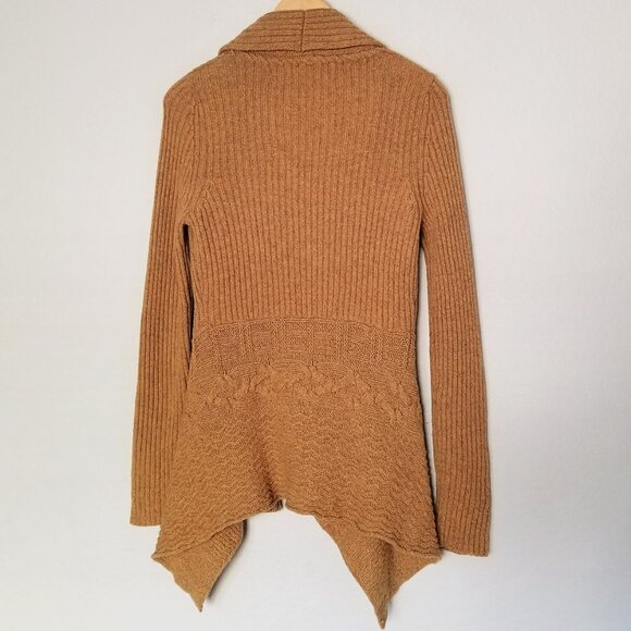 Anthropologie Canary Knitting Needle Cardigan S Open Front Wool Blend Mustard - Picture 3 of 15